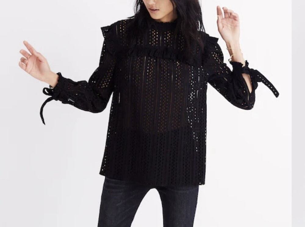Madewell Eyelet Mockneck Ruffle Top XS